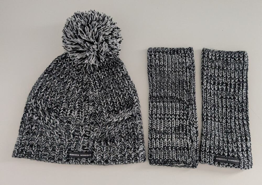 Rebecca Minkoff Poof Knit Hat and Arm Warmers Set